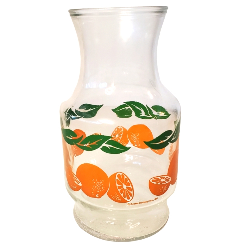 🚀 Vintage 1987 Anchor Hocking Orange Juice Carafe Pitcher 80s Glass Fireking